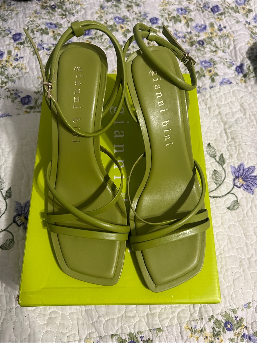 Gianni Bini Lime Green Strappy Block Heel Sandals